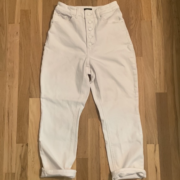 EXPRESS Curvy Mom Jeans Super High Rise Button Fly White Ankle Pants Women’s 4 - Picture 1 of 11